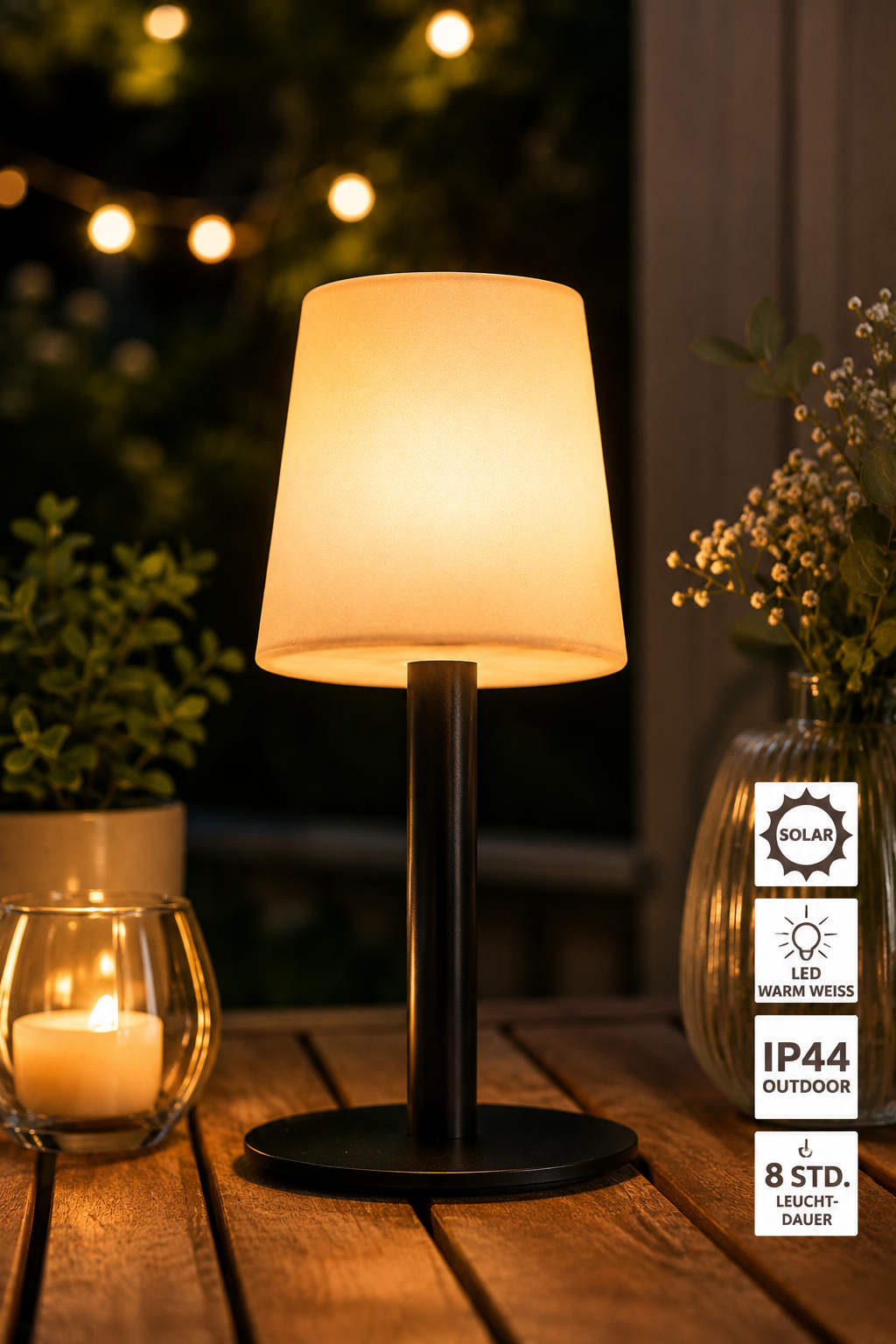 EASYmaxx Solar Tischleuchte LED Warmweiß IP44 Balkon Terrasse 28cm Weiß HA33