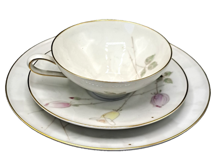 Hutschenreuther HCG Bavaria Teegedeck 3-teilig Porzellan Blumen Goldrand