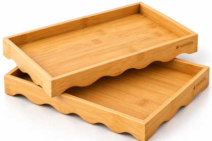 Navaris Bambus Tablett Set 2tlg Serviertablett Dekotablett Holz Gewellt C05