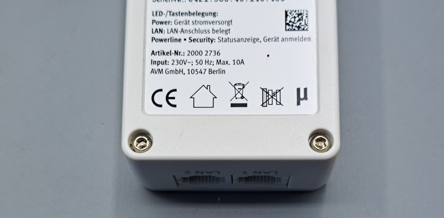 AVM FRITZ! Powerline 1220E Einzeladapter | 1200 Mbit/s | 2x Gigabit LAN | dLAN