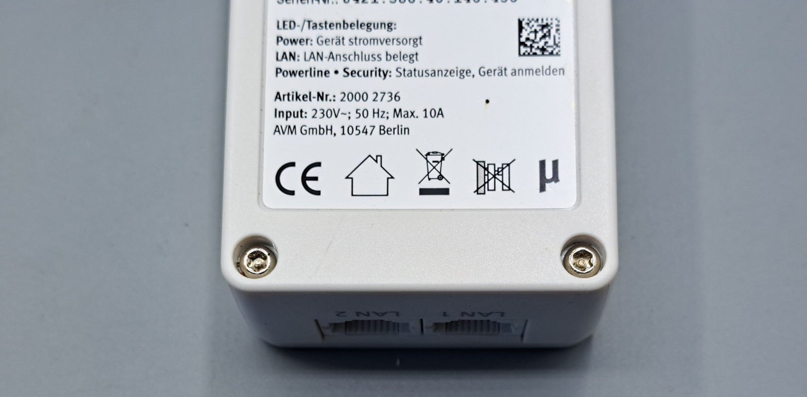 AVM FRITZ! Powerline 1220E Einzeladapter | 1200 Mbit/s | 2x Gigabit LAN | dLAN