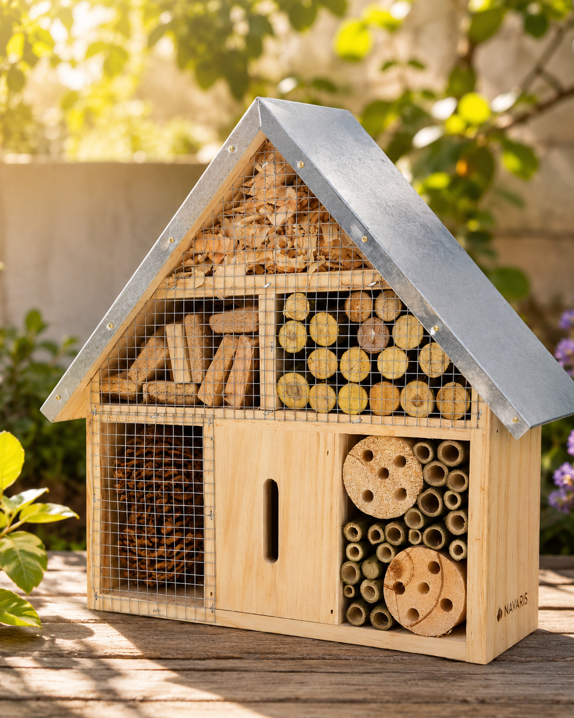 Navaris Insektenhotel Holz Bienenhotel Wildbienen Nisthilfe Insektenhaus F4