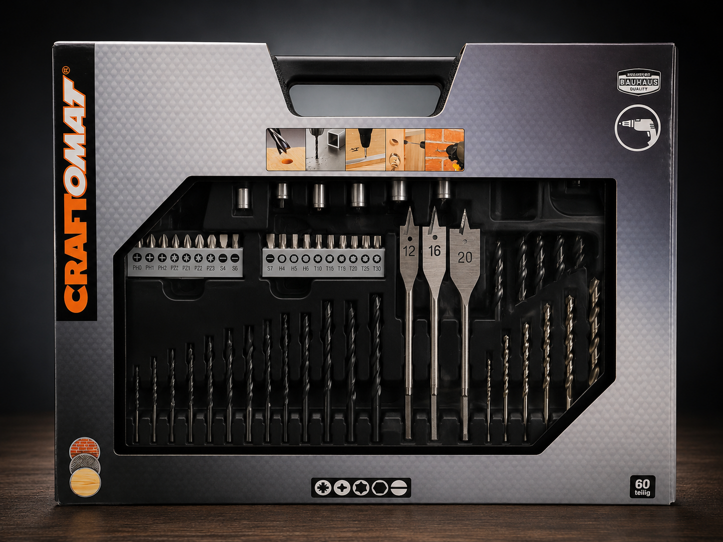 Craftomat Bohrer Schrauben Set 60-tlg Bitset Schrauben Bohrerset Werkzeug A3