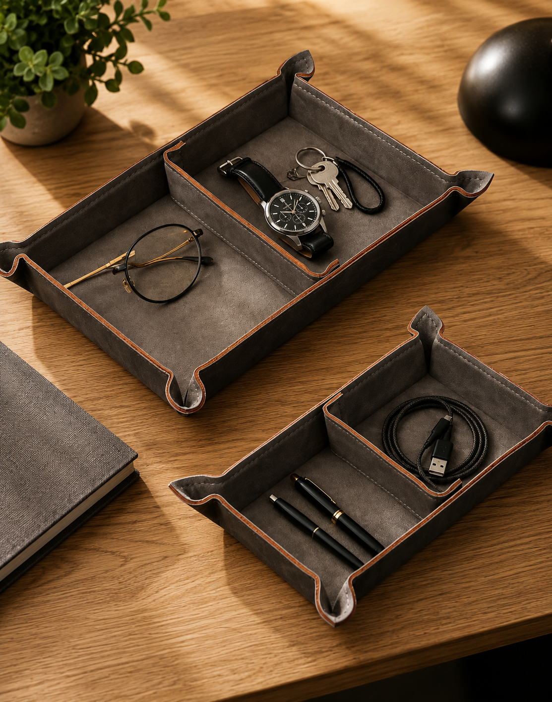 Navaris Tablett Kunstleder 2er Set mit Trennwand Aufbewahrung Organizer C-03