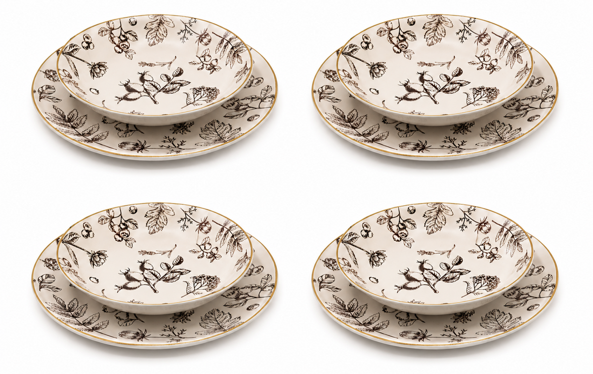 Weltbild Rubin Garten Tafelservice 8tlg Porzellan Teller Set Braun Beige HA17