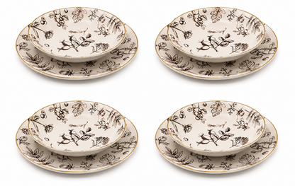 Weltbild Rubin Garten Tafelservice 8tlg Porzellan Teller Set Braun Beige HA17