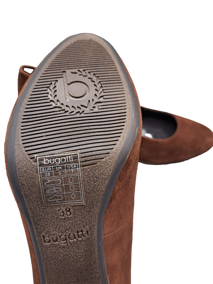 bugatti Damen Pumps Gr. 38 Braun Veloursoptik Blockabsatz Genial Insole  G2