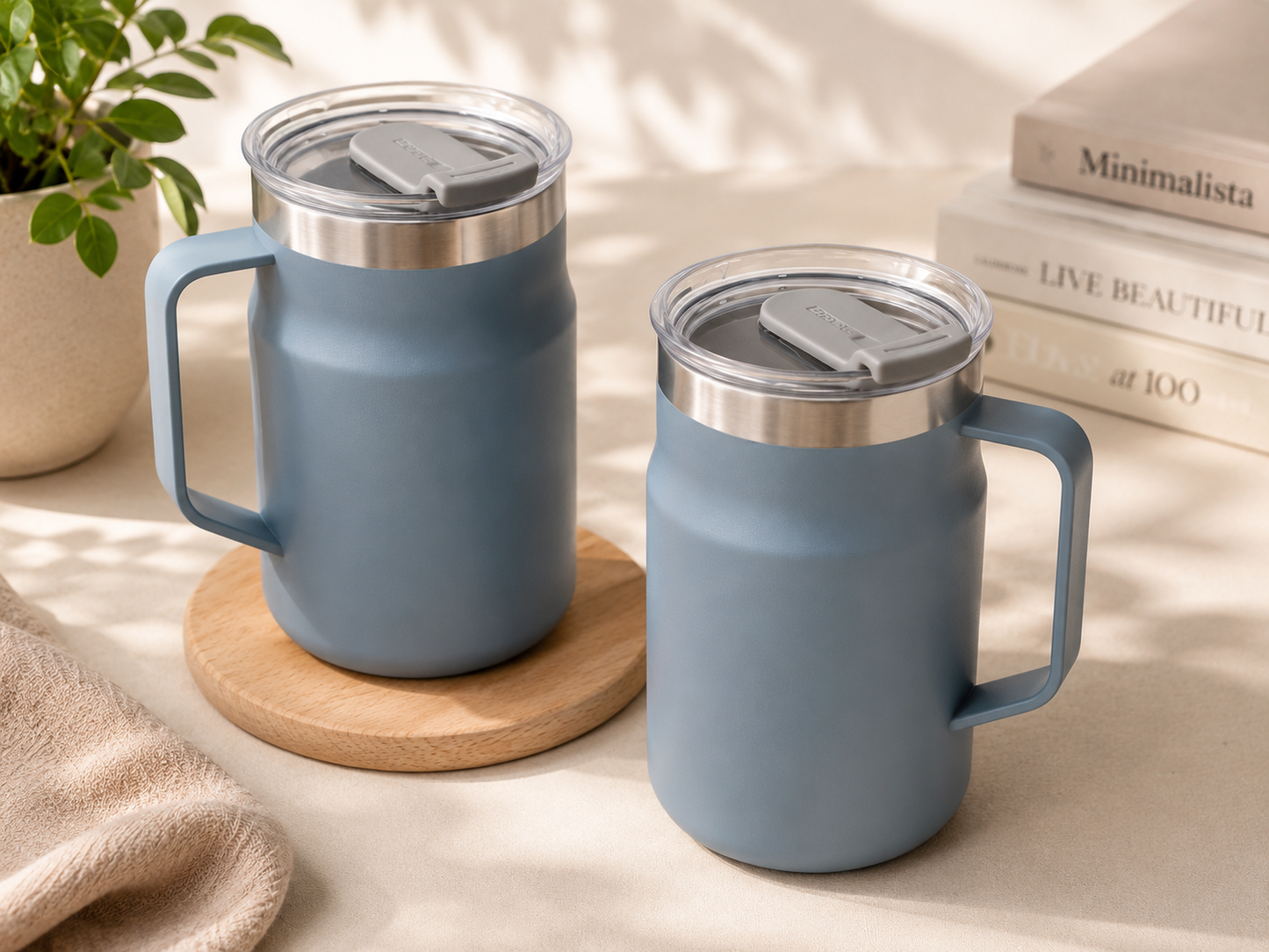 LocknLock Thermobecher 2er Set Edelstahl 600 ml Blau Isolierbecher Thermo B4