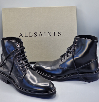 AllSaints Britt Stiefel Herren – Leder Schwarz Schnürboots Gr. 41