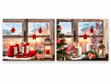 2er Set LED Wandbilder Weihnachten 40x30 cm Leinwand mit Beleuchtung Deko C5