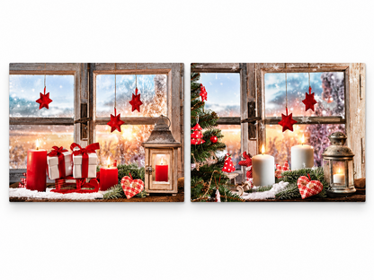 2er Set LED Wandbilder Weihnachten 40x30 cm Leinwand mit Beleuchtung Deko C5