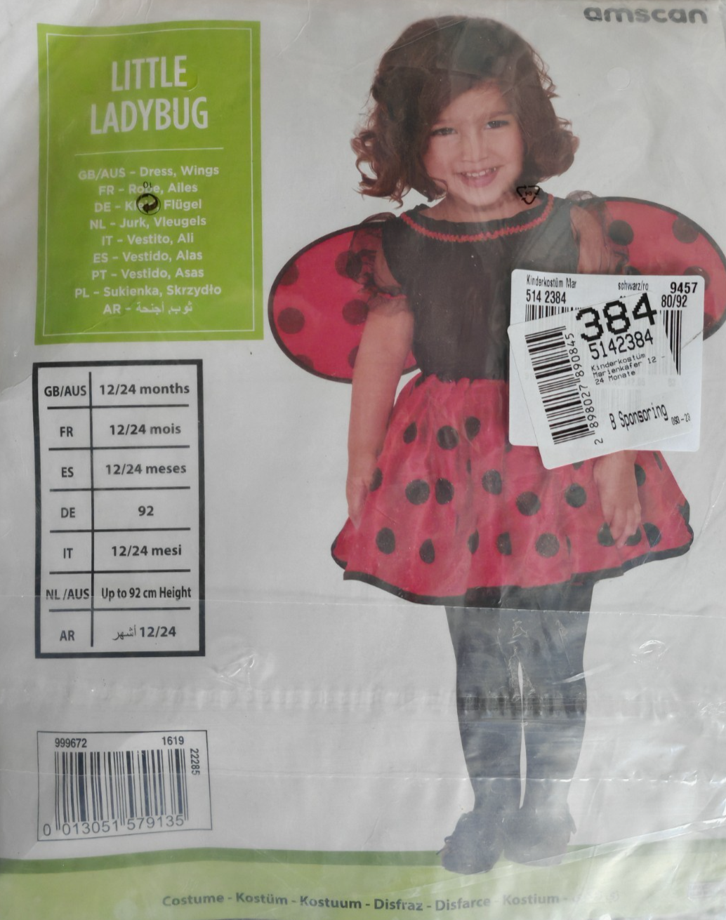 Amscan Little Ladybug Marienkäfer Kostüm Mädchen Gr. 92 12-24 Monate Kleid