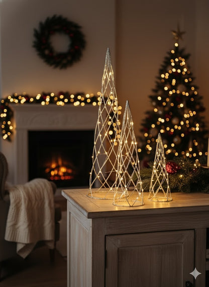 LED-Kegel Sparkle, Metall 3er Set, Weihnachten, Dekoration