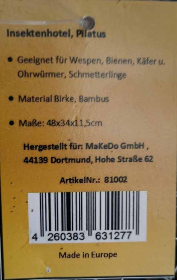 Insektenhotel 48x34x11,5cm XXL Bienenhotel Wildbienen Bambus Birke Garten A0