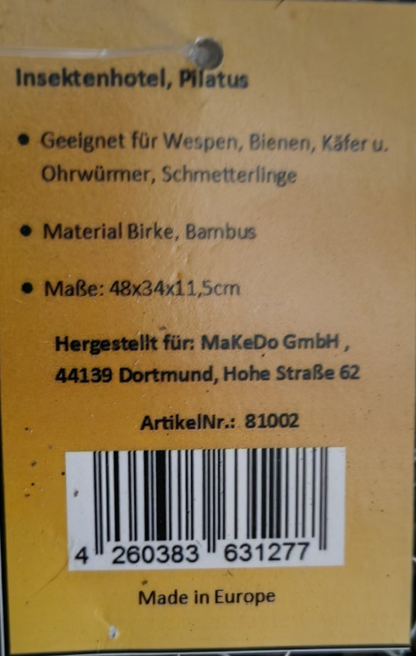Insektenhotel 48x34x11,5cm XXL Bienenhotel Wildbienen Bambus Birke Garten A0