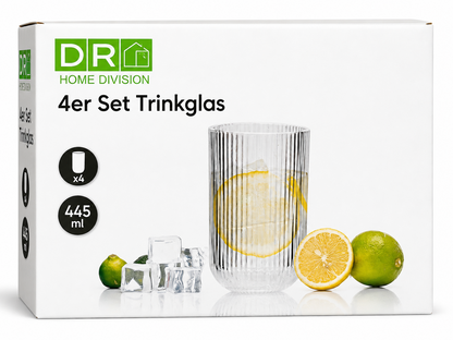 DR Home Division 4er Set Trinkgläser 445ml geriffelt Wassergläser Longdrink B5