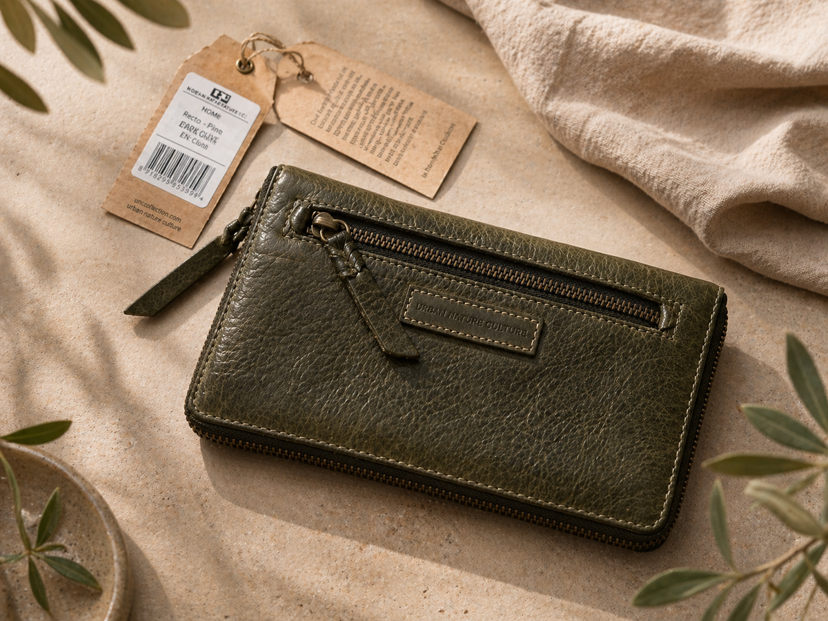 Desiderius Mons Nora Damen Geldbörse Dark Olive Echtleder Portemonnaie Nieten H2