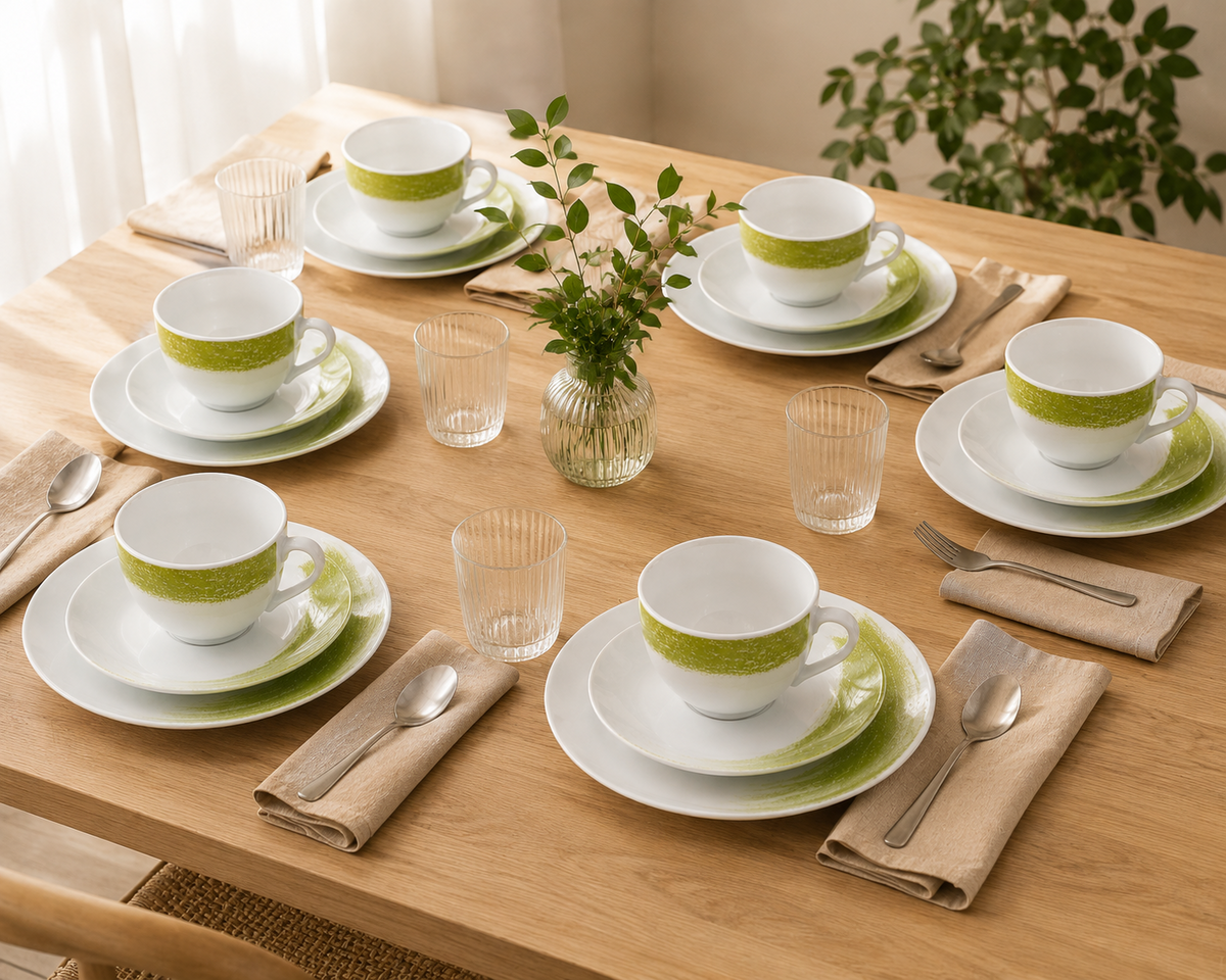 Arte Viva Allegra Moda Kaffeeservice 18tlg Grün Tassen Teller Set Porzellan HA18