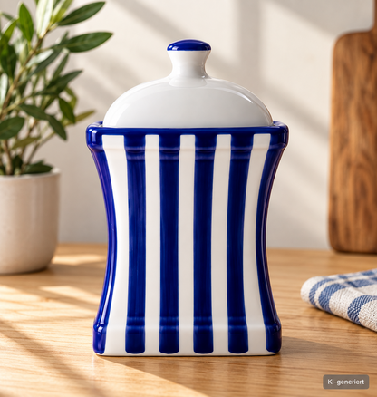 City to Cottage Vorratsdose Keramik Navy Blau Weiß mit Deckel ca. 20 cm B6