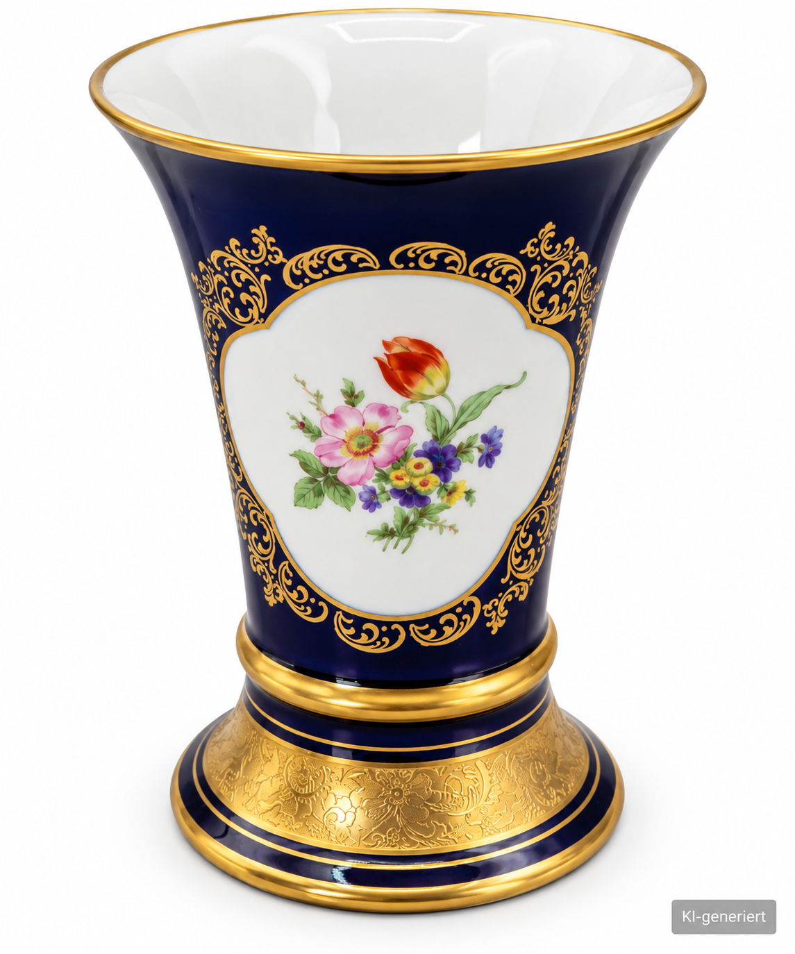 Lindner Porzellan Vase 422 Echt Cobalt Ätzgold Handarbeit Blumen Bavaria