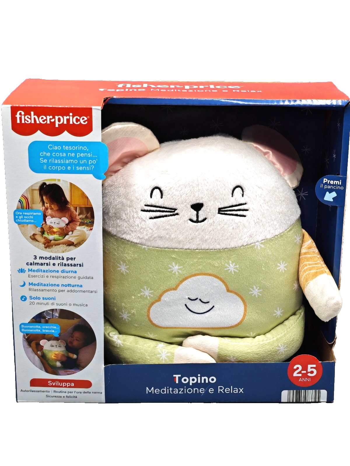Fisher-Price Meditationsmaus HJF21 Baby Einschlafhilfe Musik Licht Kuschel D4