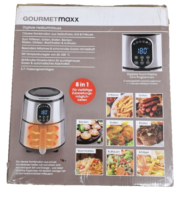 GOURMETmaxx 8in1 Heißluftfriteuse Edelstahl 2,7L fettarm/schonendes Garen 1500W