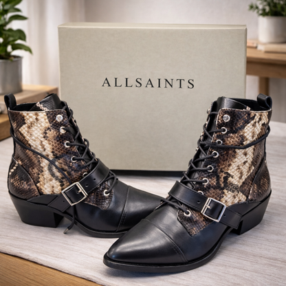 AllSaints Katy Lace Up Boots Damen Leder Gr. 38 Stiefeletten