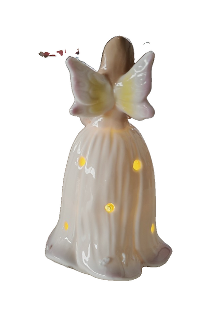 LED Engel Figur mit Rose Keramik 10 cm beleuchtet Schutzengel Deko B3