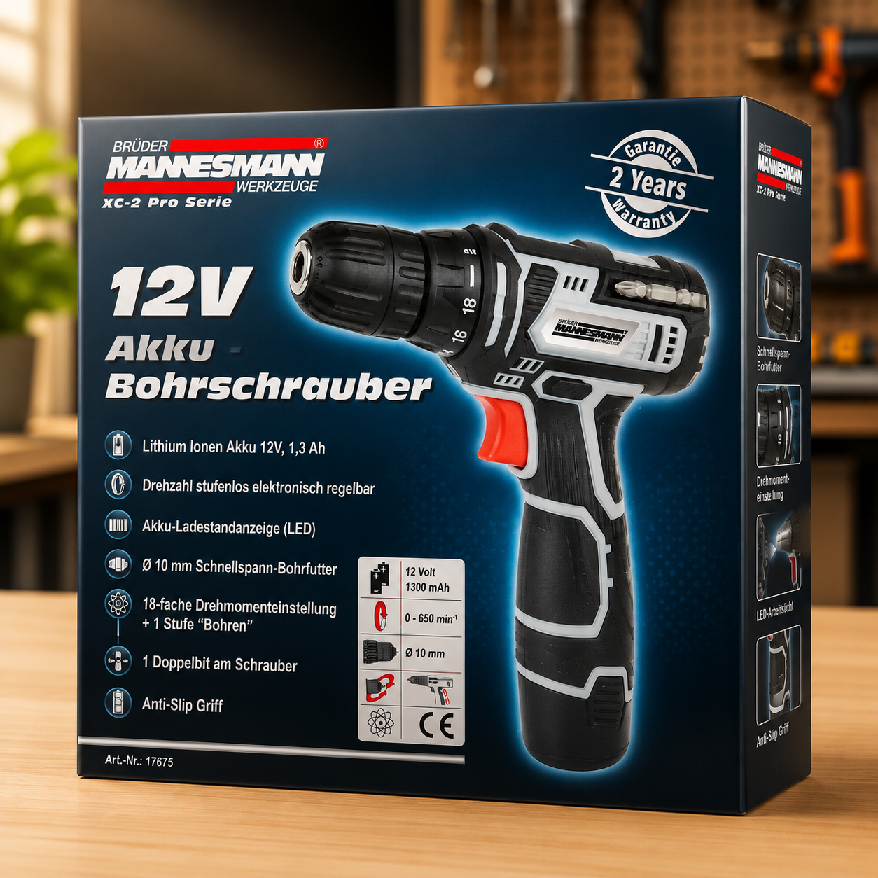 Brüder Mannesmann 12V Akku Bohrschrauber Akkuschrauber Bohrmaschine Set