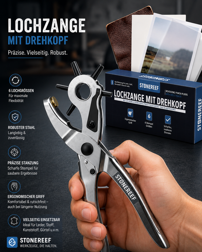 Stonereef Lochzange Leder Gürtel Stoff Papier Revolverlochzange 6 Lochgrößen A4