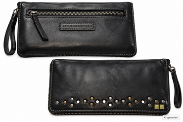 Desiderius Nora Geldbörse Schwarz Echtleder Damen Nieten Vintage Clutch H2