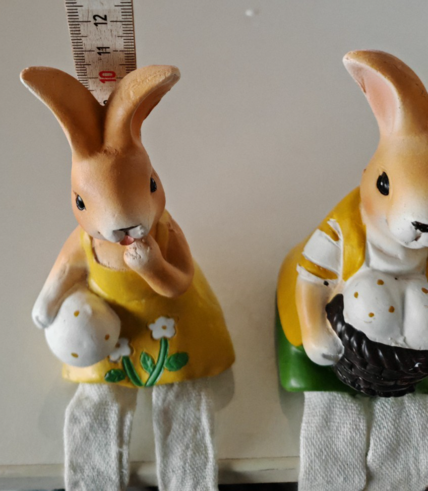Osterhasen Kantenhocker 2er Set 19 cm Hasenpaar Osterdeko mit Stoffbeinen C3
