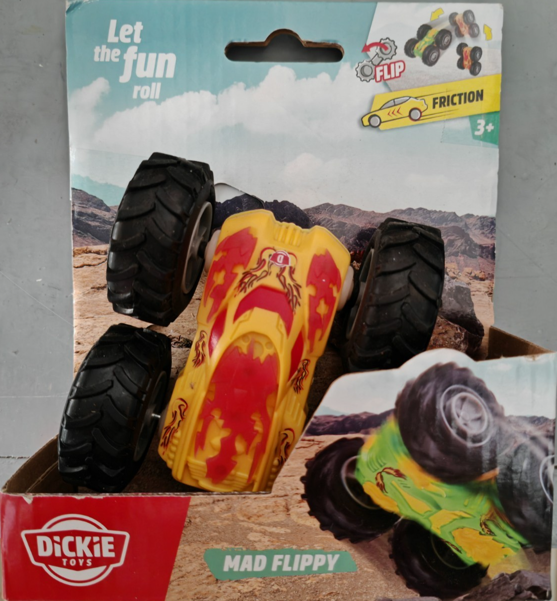 Dickie Toys Mad Flippy Stuntauto 10cm Friktion Flip Auto Gelb Rot 203341036 D5