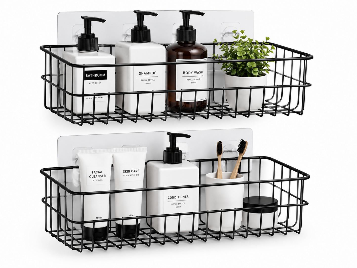 Kempt Duschregal Küchenregal 2er Set Edelstahl Schwarz Selbstklebend C1