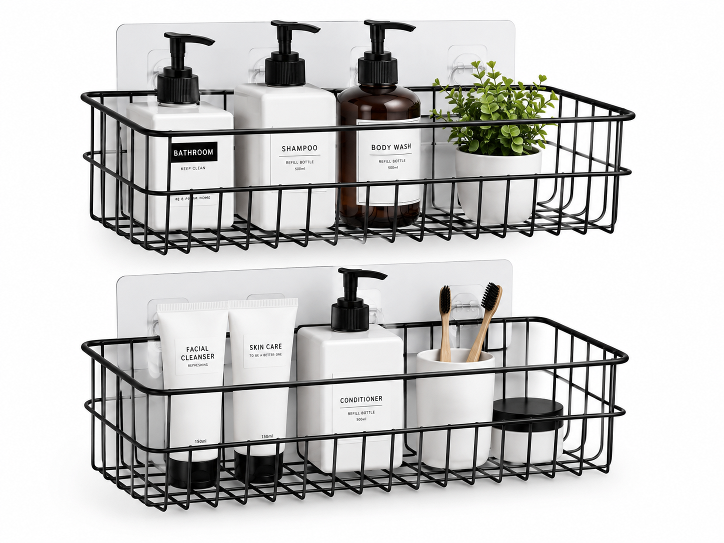 Kempt Duschregal Küchenregal 2er Set Edelstahl Schwarz Selbstklebend C1