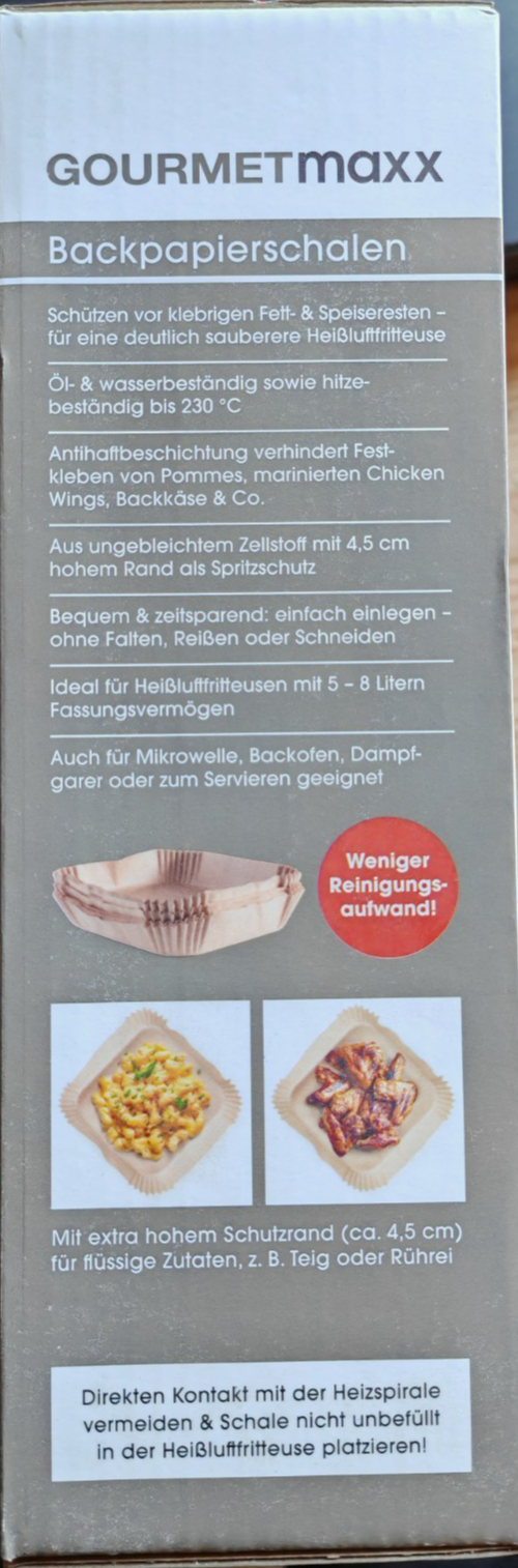 Gourmetmaxx Backpapier Schalen 100 Stück 23x23cm Airfryer