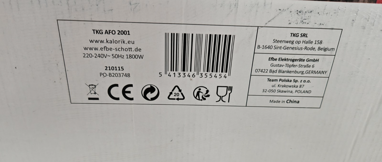 Kalorik TKG AFO 2001 Airfryer Ofen 21L Heißluftfritteuse Dörrautomat 1800W Pal2