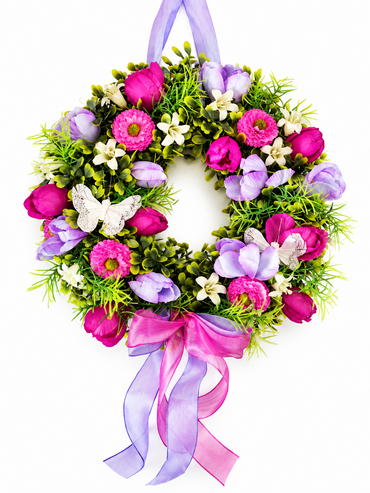 Türkranz Blumenkranz Rosa Lila Kunstblumen Schmetterlinge Frühling Sommer E7