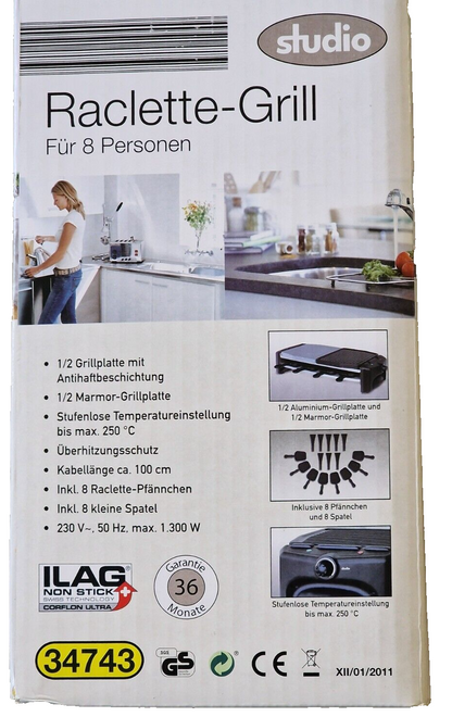 Raclette Grill Studio für 8 Personen Elektrisch Tischgrill Partygrill E6