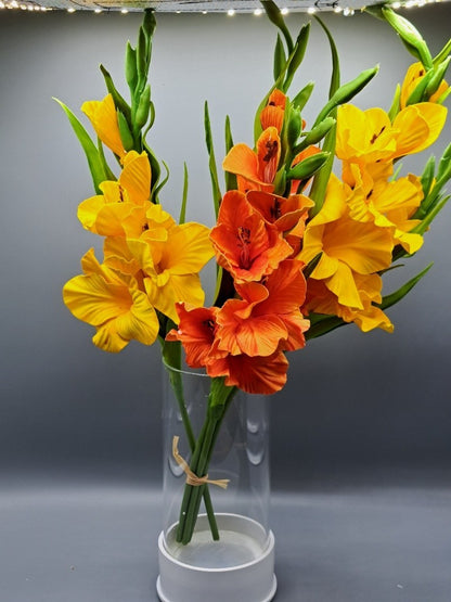 LUMIDA Flora Gladiolen Gelb/Orange | LED Kunstblumen in Glasvase | Deko