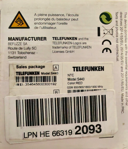Telefunken S440 Mobiltelefon Seniorenhandy Handy SIM Großtasten Rot A6