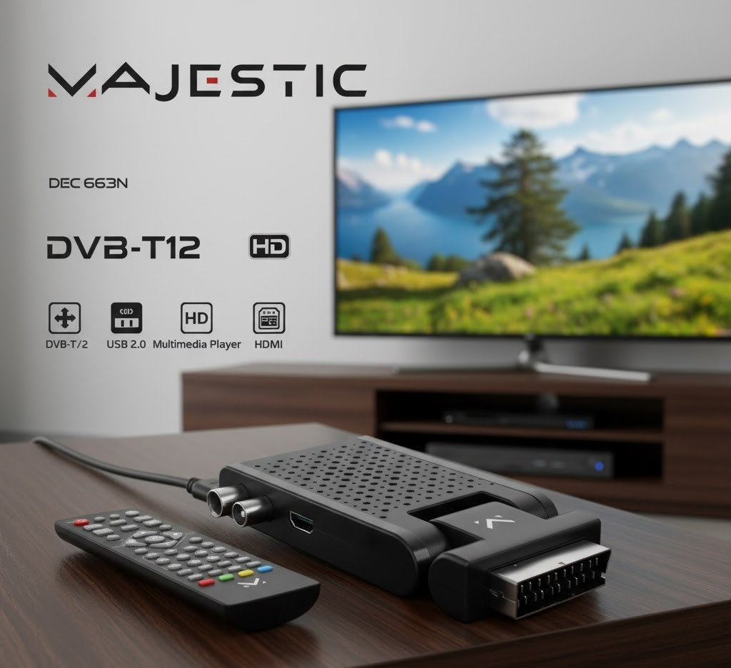 Majestic DEC663N DVB-T2 HD Receiver Mini Decoder Scart Digital TV Tuner HD A6