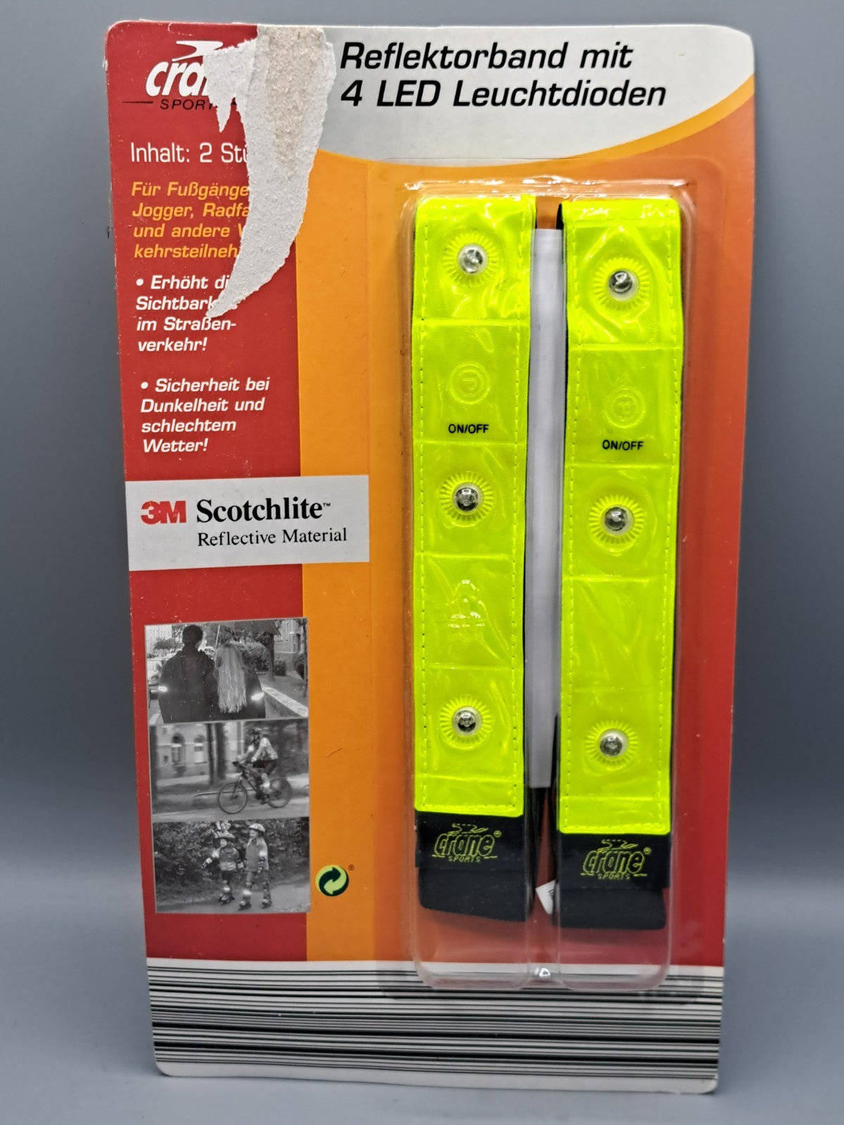 Crane Reflektorband mit 4 LED Leuchtdioden, 2 Stück