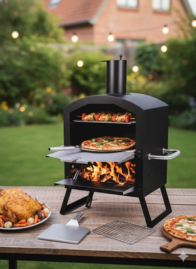 DMS® mobiler Outdoor Pizzaofen mit Pizzastein & Grillrost für Garten/Terrasse 🍕