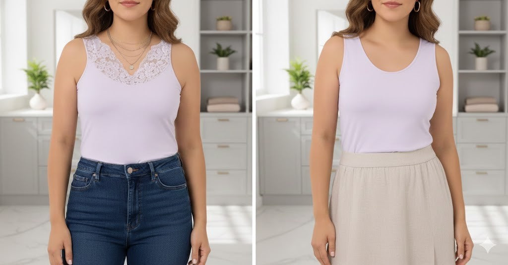 LITTLE ROSE 2er-Set Damen Tops, Mikrofaser, Basic & Lila, Größe L