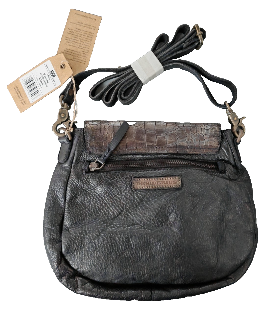 Desiderius Karmina Damen Ledertasche Schwarz Grau Schultertasche Cow Leather H3