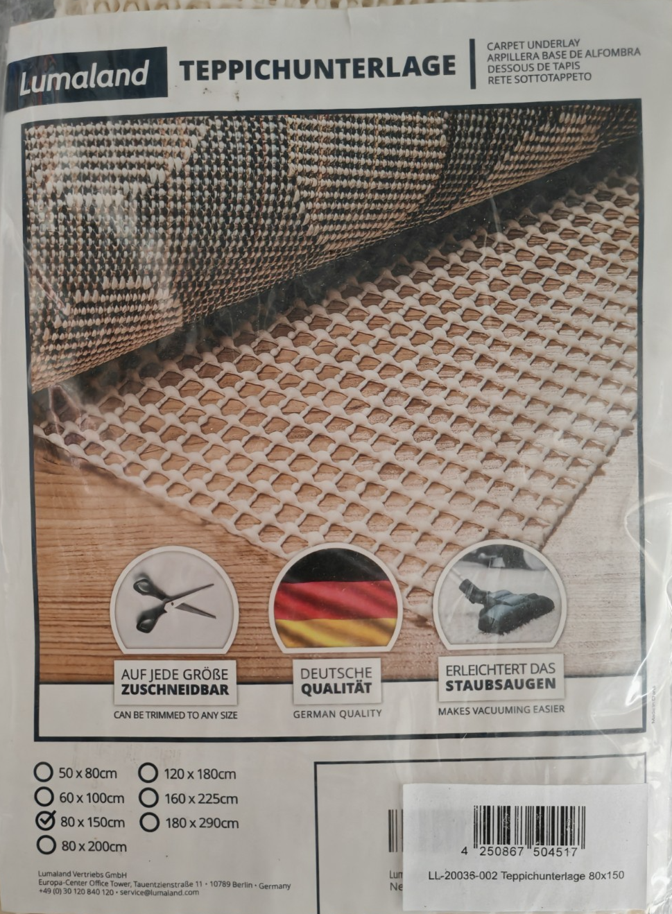 Lumaland Teppichunterlage 80x150cm Beige Antirutschmatte Teppich Rutschschutz E5