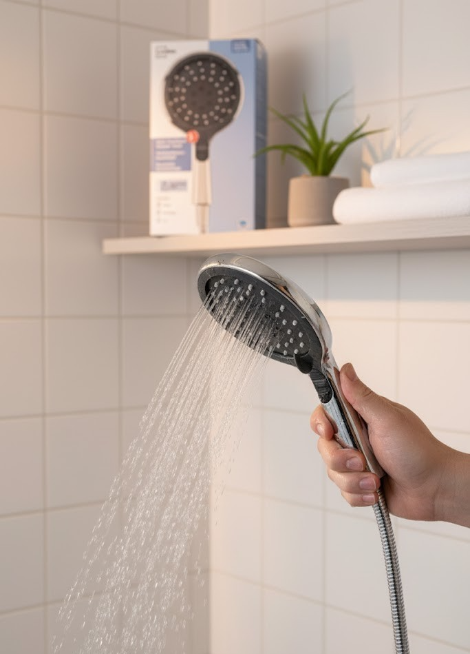 LIVARNO home Multifunktionsduschkopf Ø15cm 3 Strahlarten Wasserspar Grau E1