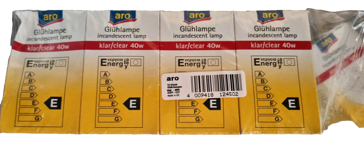 9x aro Glühlampe 40W E27 415lm Klar 230V klassische Glühbirne Restbestand HA34