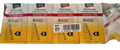 9x aro Glühlampe 40W E27 415lm Klar 230V klassische Glühbirne Restbestand HA34